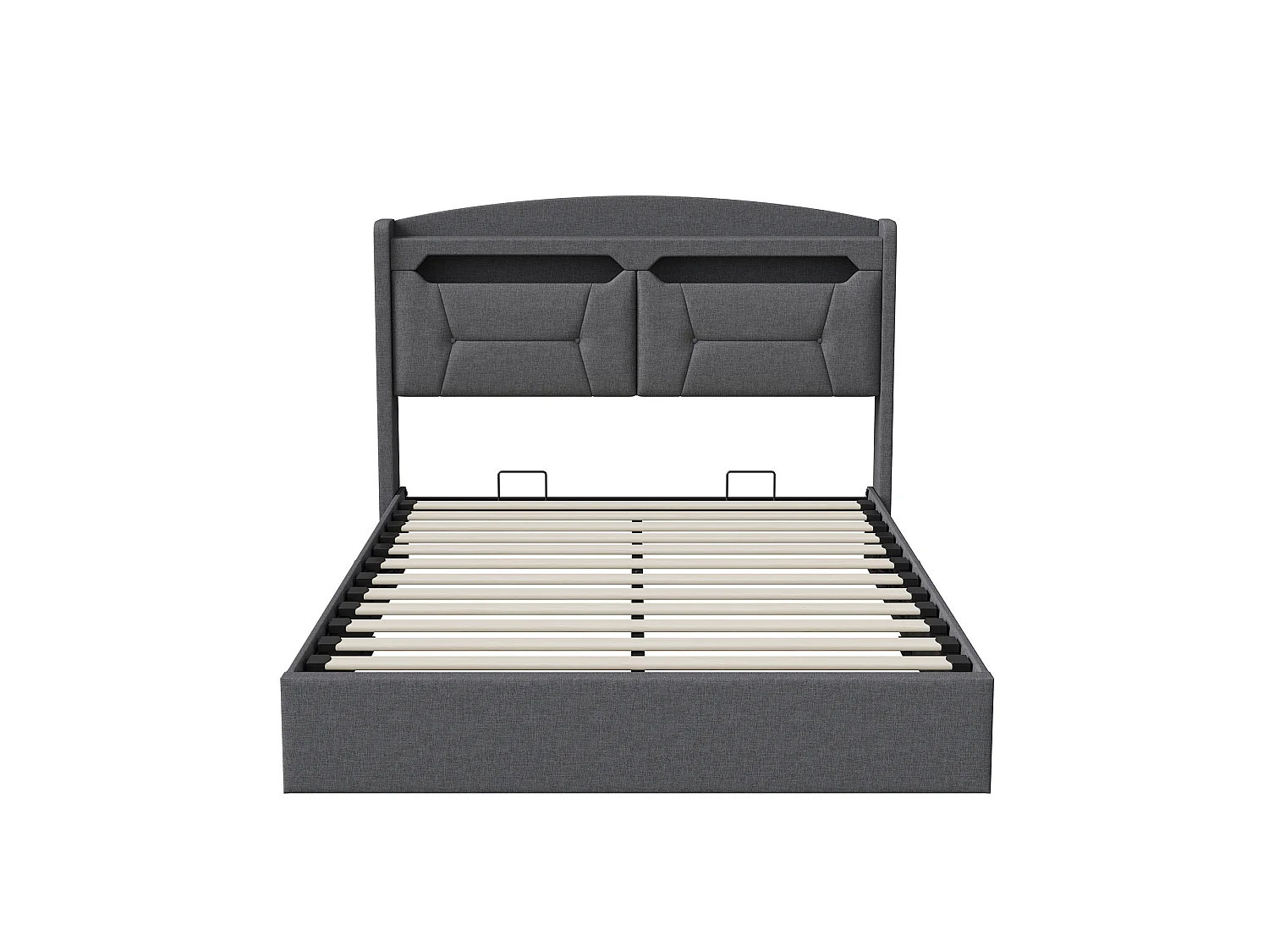 Lit 140x190 avec Sommier,Lit coffre avec LED RGB Réglable,Chargement Sans Fil et Étagère Lits Flottant Rembourré,Gris Tissu Lin