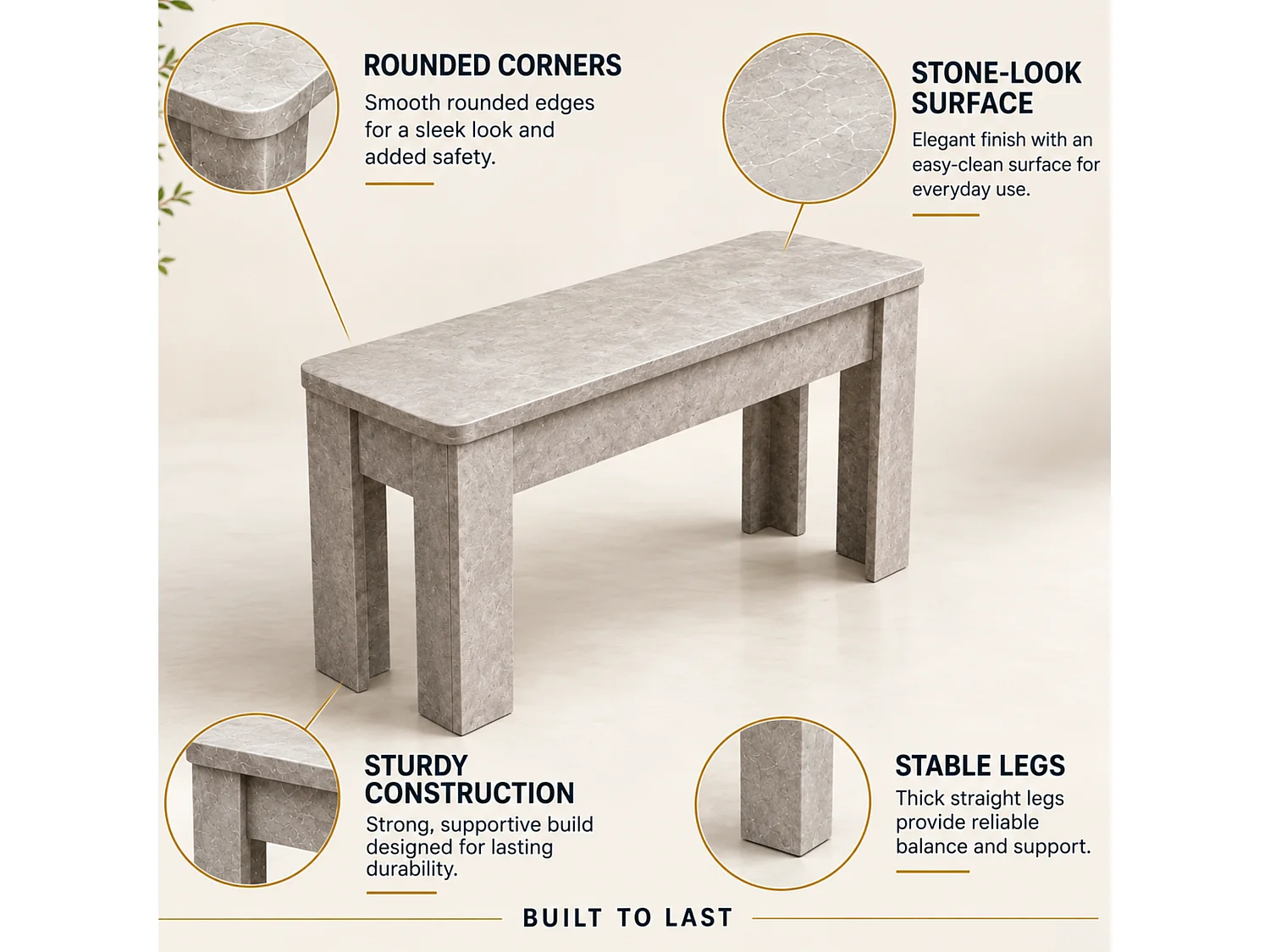 Stone Grey Effect Dining Table Set with 2 Stone Grey Benches 4 Seater Kitchen Dining Furniture Set