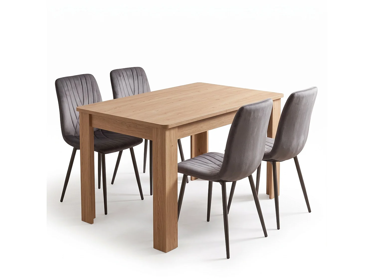 Oak Effect Dining Table Set with 4 Charcoal Velvet Diamond Chairs 4 Seater Kitchen Dining Set