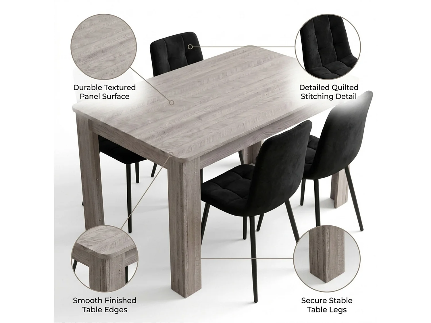 Rustic Wood Effect Dining Table Set with 6 Brown Velvet Chairs 6 Seater Kitchen Dining Set