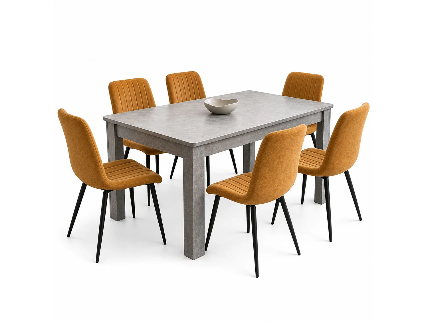 Modern Stone Grey Effect Dining Table Set with 6 Brown Velvet Chairs 6 Seater Kitchen Dining Set