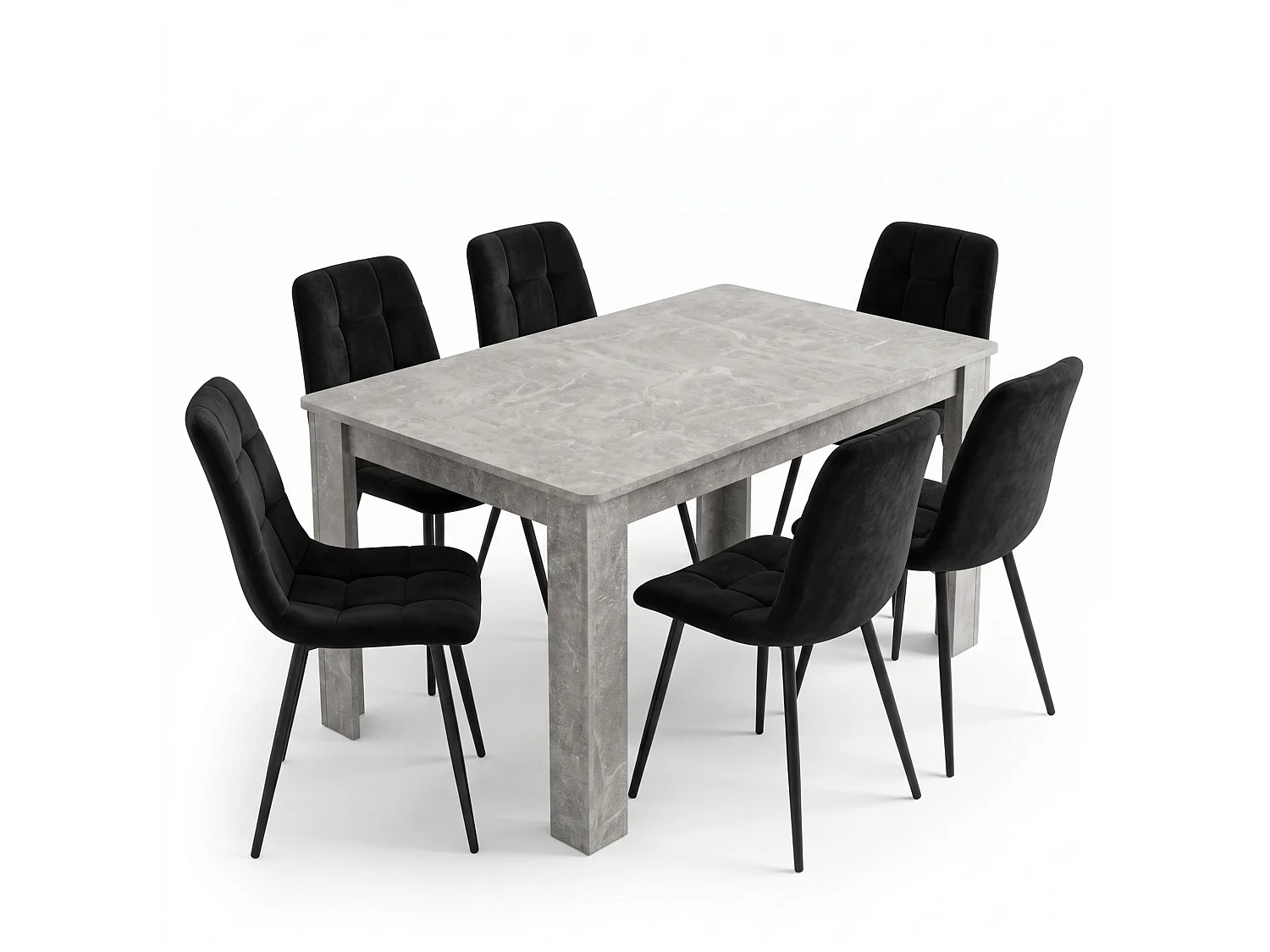 Stone Grey Effect Dining Table Set with 6 Black Nova Velvet Chairs 6 Seater Kitchen Dining Set