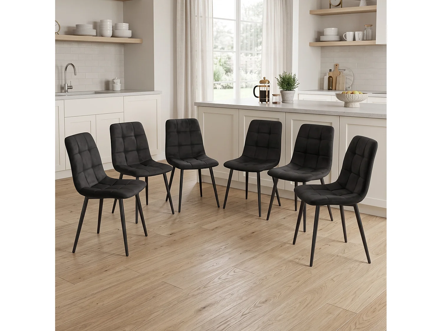 Stone Grey Effect Dining Table Set with 6 Black Nova Velvet Chairs 6 Seater Kitchen Dining Set