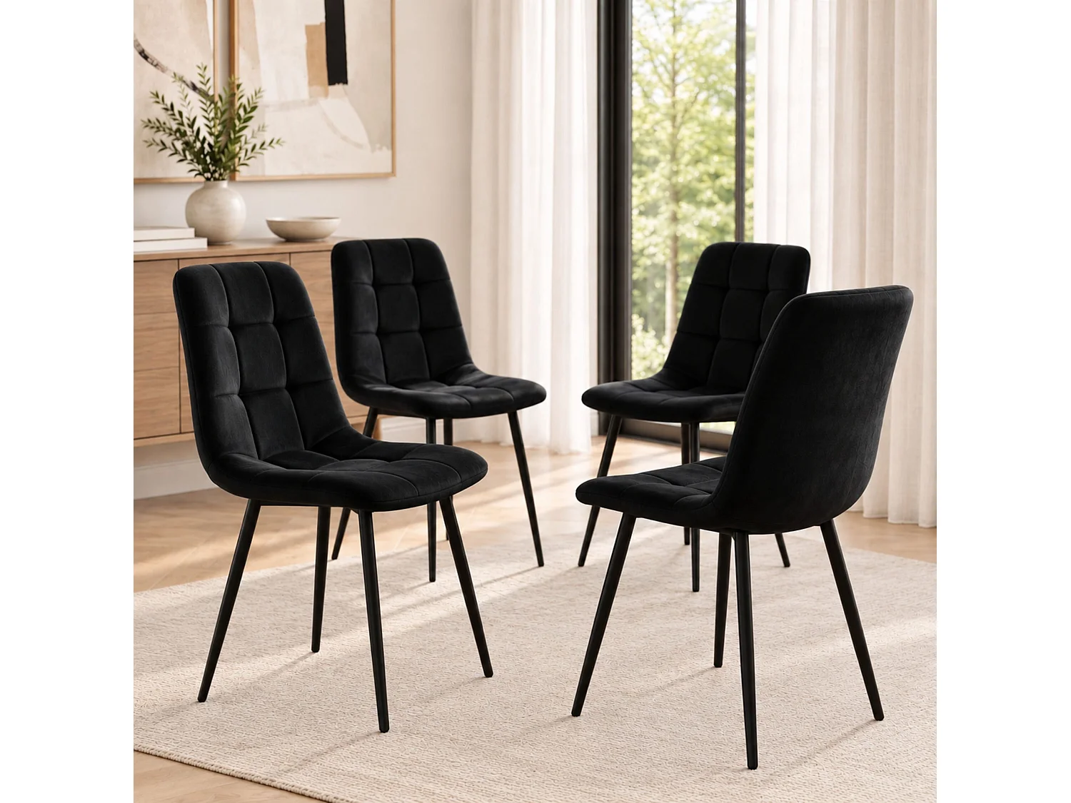 Stone Grey Effect Dining Table Set with 4 Black Nova Chairs and Black Nova Bench 6 Seater