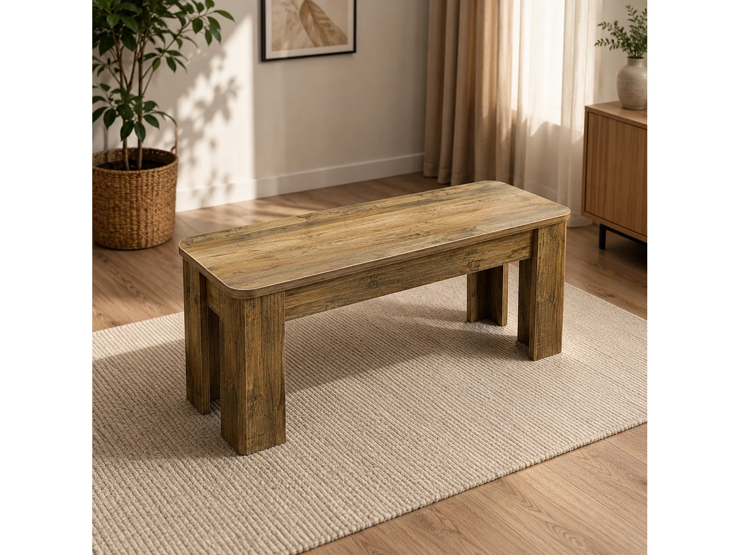 Dining Set with Rustic Wood Effect Table, 2 Grey Velvet Chairs and Rustic Bench 4 Seater