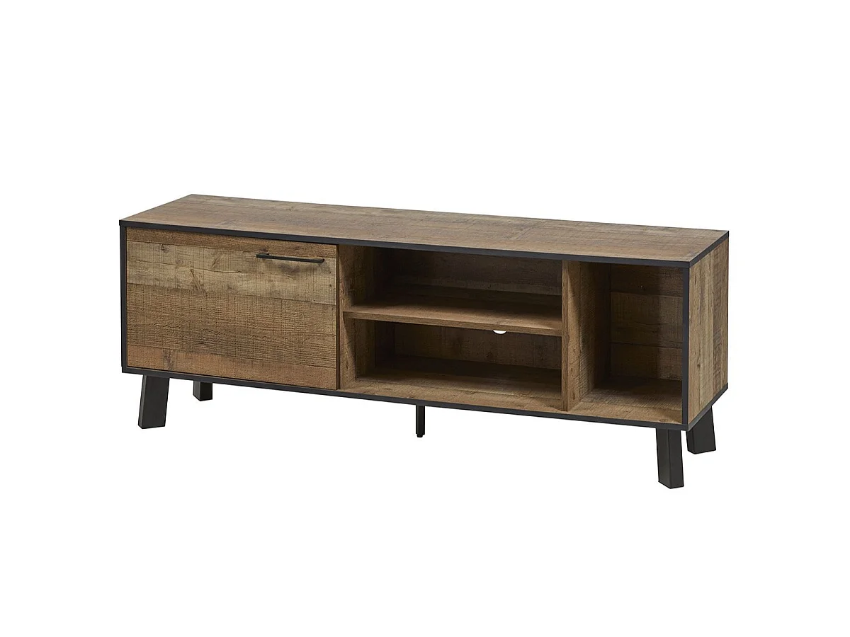 Ensemble table basse et meuble TV aspect bois rustique et métal noir - CHIARA