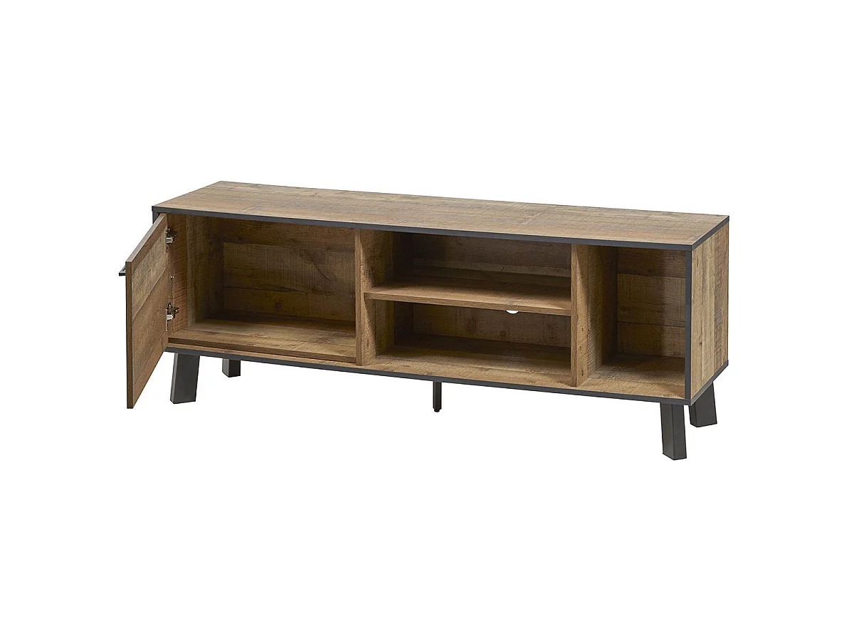 Ensemble table basse et meuble TV aspect bois rustique et métal noir - CHIARA