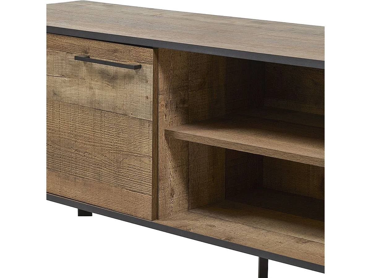 Ensemble table basse et meuble TV aspect bois rustique et métal noir - CHIARA
