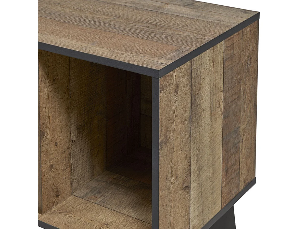 Ensemble table basse et meuble TV aspect bois rustique et métal noir - CHIARA