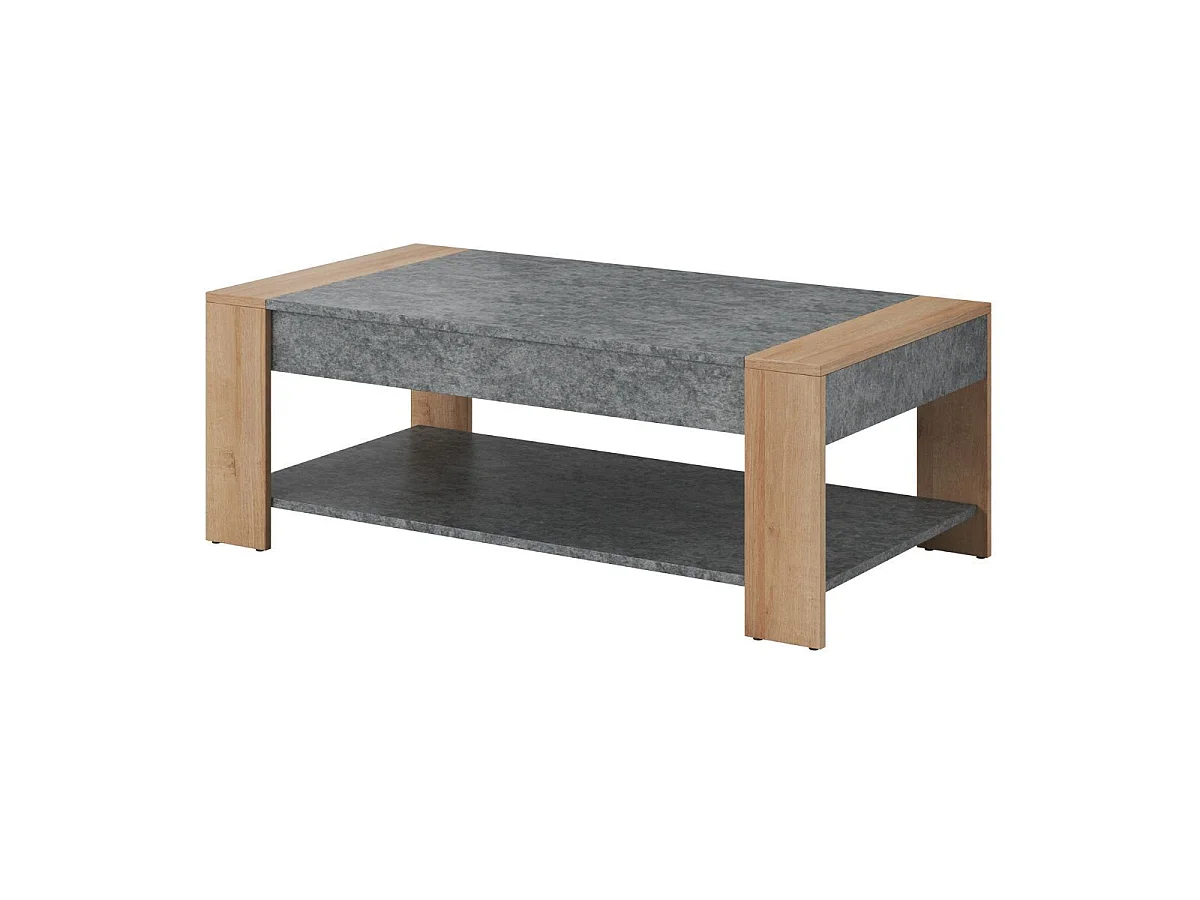 Ensemble table basse et meuble TV aspect chêne clair et granit gris - AZYA
