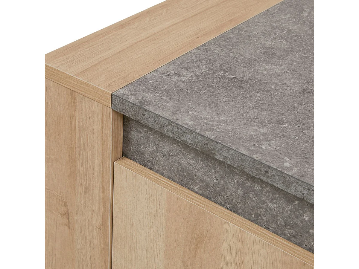 Ensemble table basse et meuble TV aspect chêne clair et granit gris - AZYA