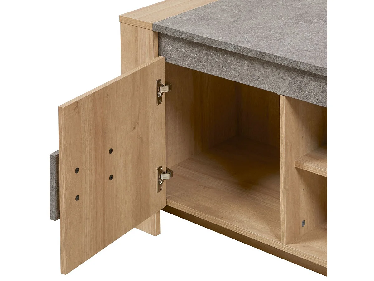 Ensemble table basse et meuble TV aspect chêne clair et granit gris - AZYA