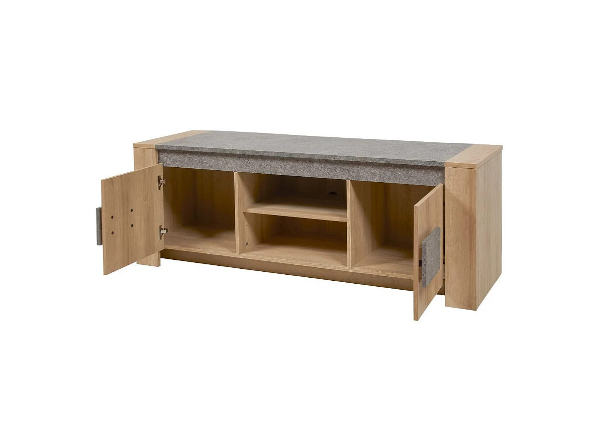 Ensemble table basse et meuble TV aspect chêne clair et granit gris - AZYA