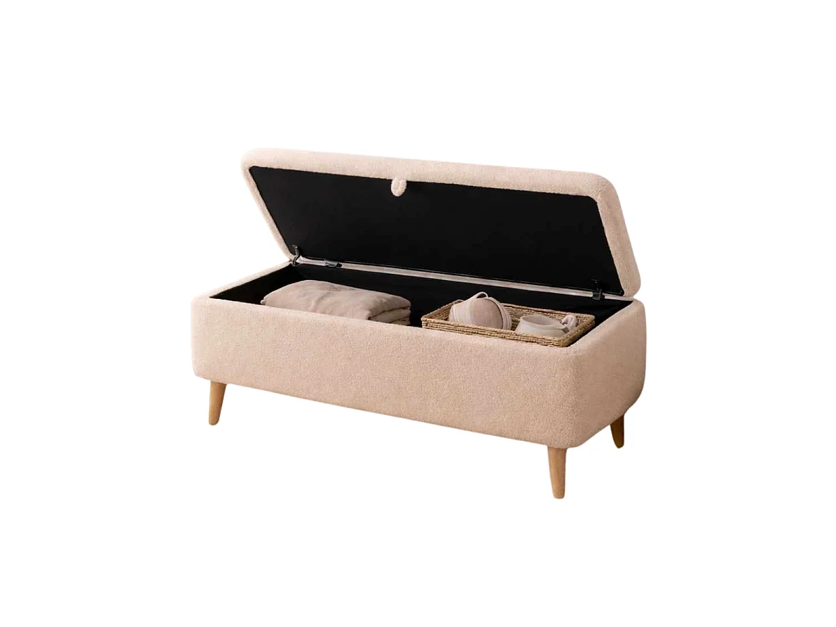 Banc de rangement en tissu bouclette L90 cm - BEN