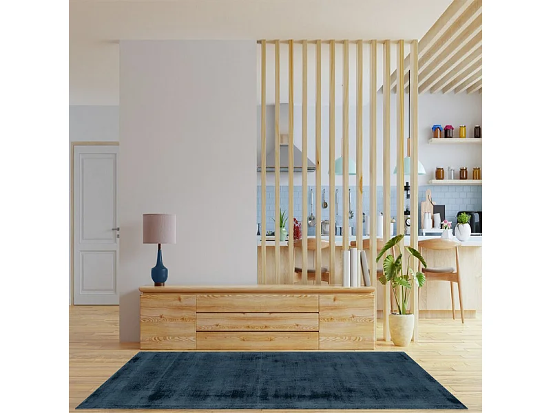 Tapis 160 x 230 cm rectangulaire moiré viscose bleu foncé - APIS 7030