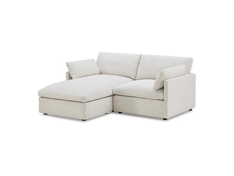 Canapé d'angle réversible beige en plumes et pouf modulable - MOLLIE
