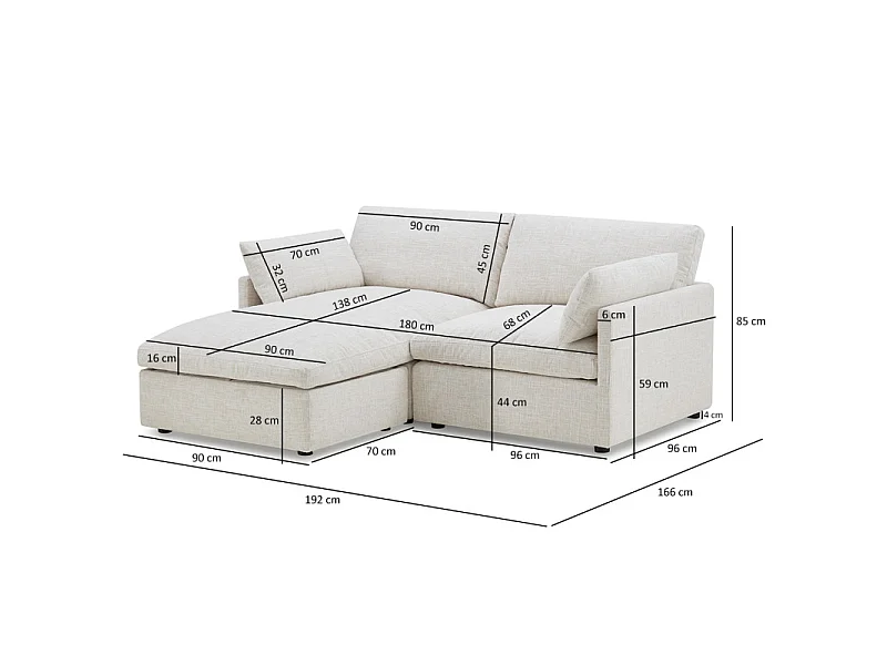 Canapé d'angle réversible beige en plumes et pouf modulable - MOLLIE