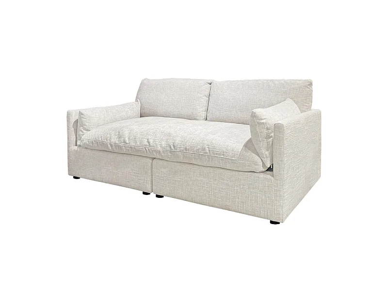 Canapé d'angle réversible beige en plumes et pouf modulable - MOLLIE
