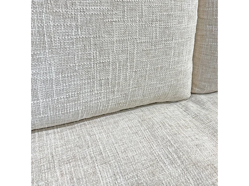 Canapé d'angle réversible beige en plumes et pouf modulable - MOLLIE