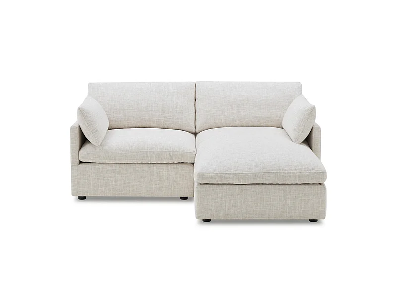 Canapé d'angle réversible beige en plumes et pouf modulable - MOLLIE