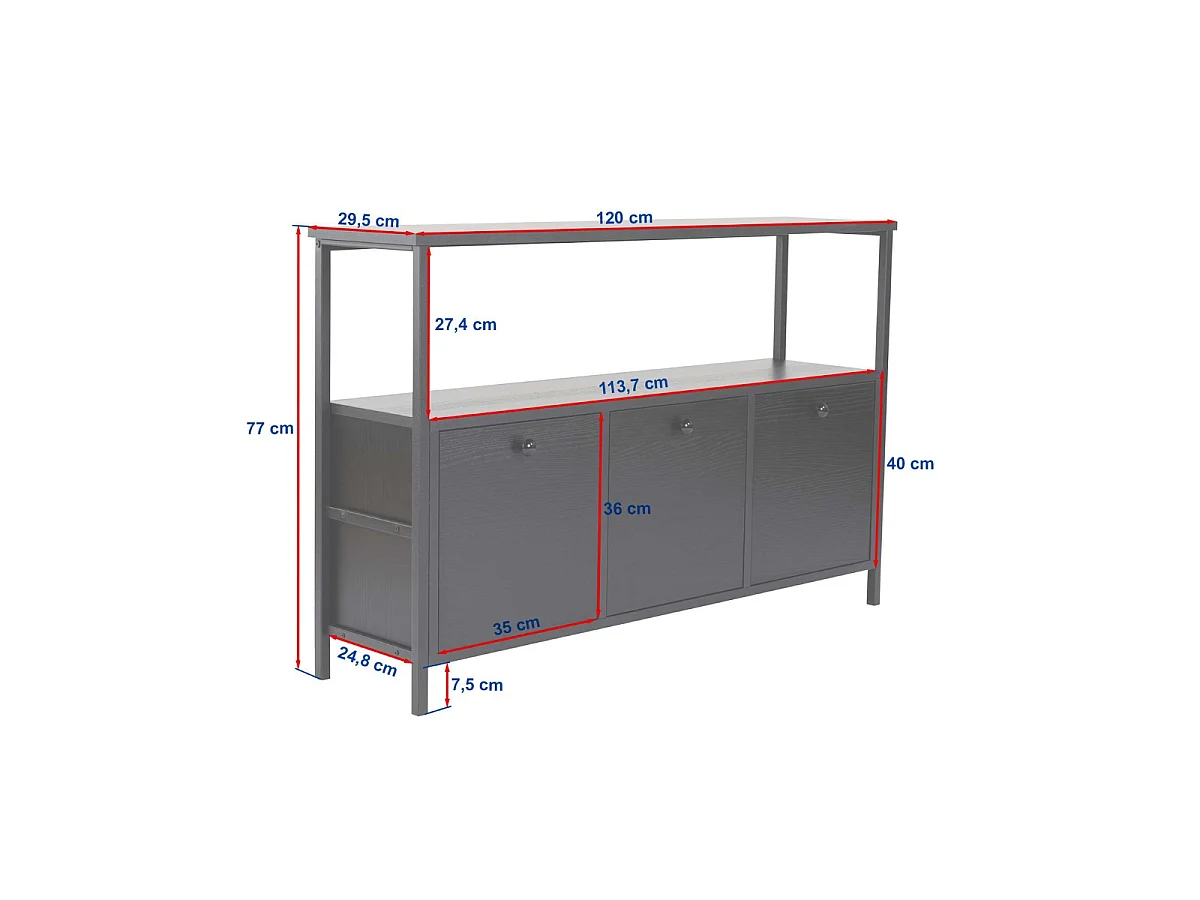 Buffet 3 portes avec 1 tablette supérieure L120 cm SIENNA