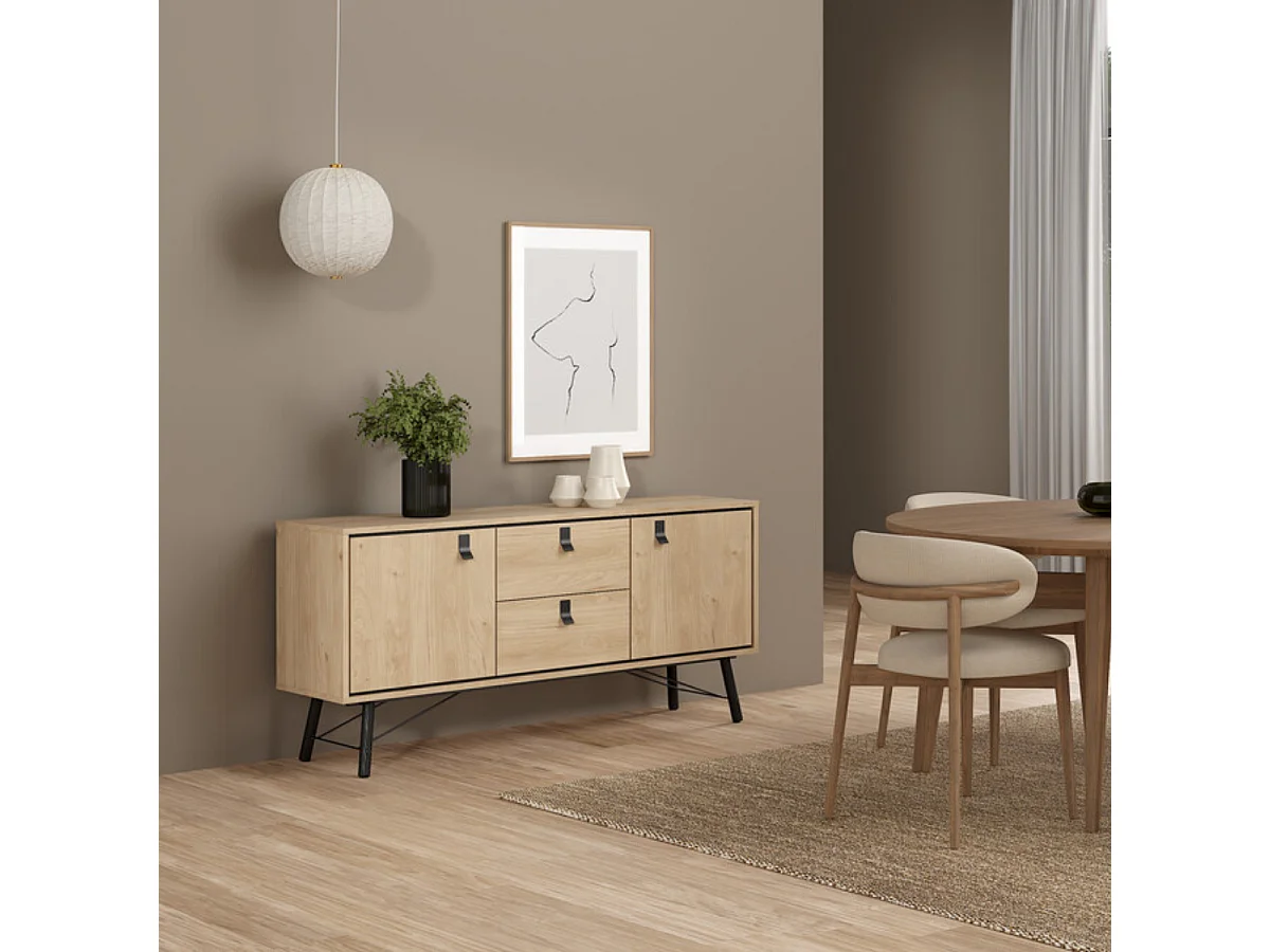 Buffet 2 portes et 2 tiroirs avec piètement métallique L150,3 cm - JOYCE