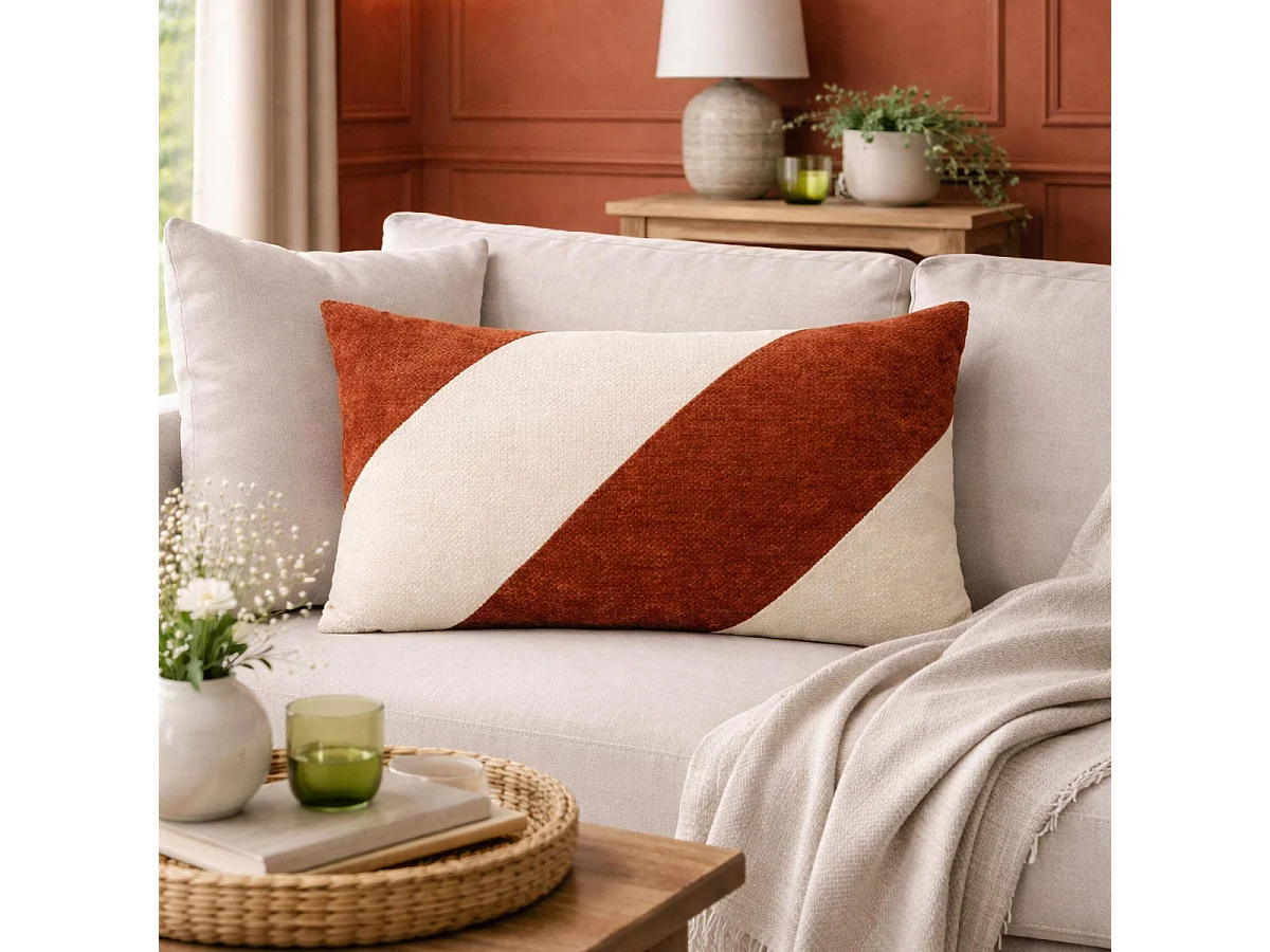Coussin Déco en Velours Chenille "Topic" 30x50cm Rouge