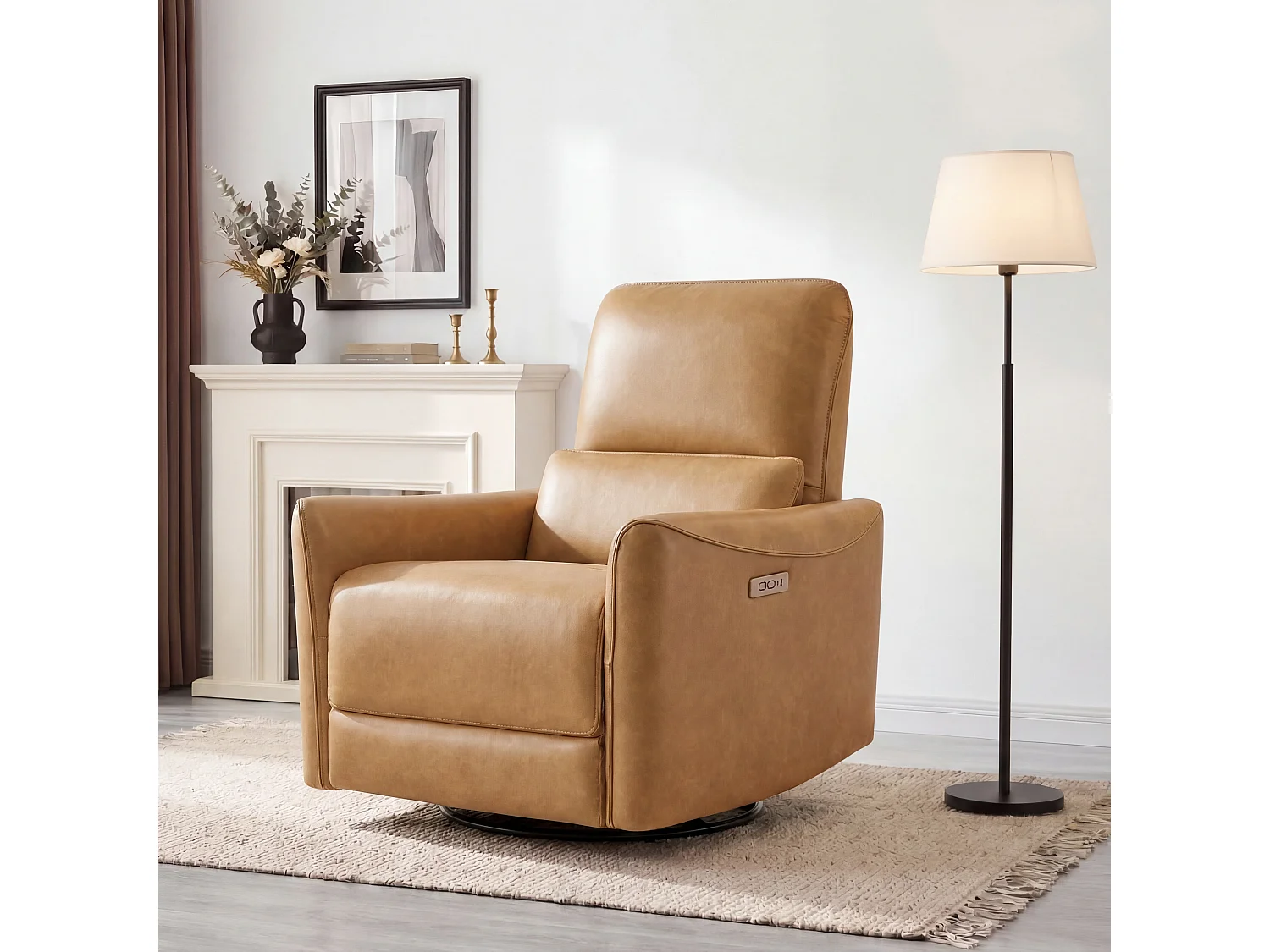 Fauteuil relax électrique pivotant 270° – USB/Type-C, en tissu,dossier 135°, charge 159 kg-Marron