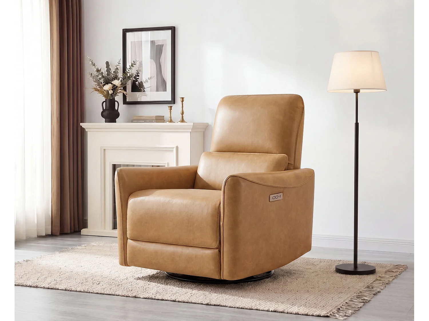 Fauteuil relax électrique pivotant 270° – USB/Type-C, en tissu,dossier 135°, charge 159 kg-Marron
