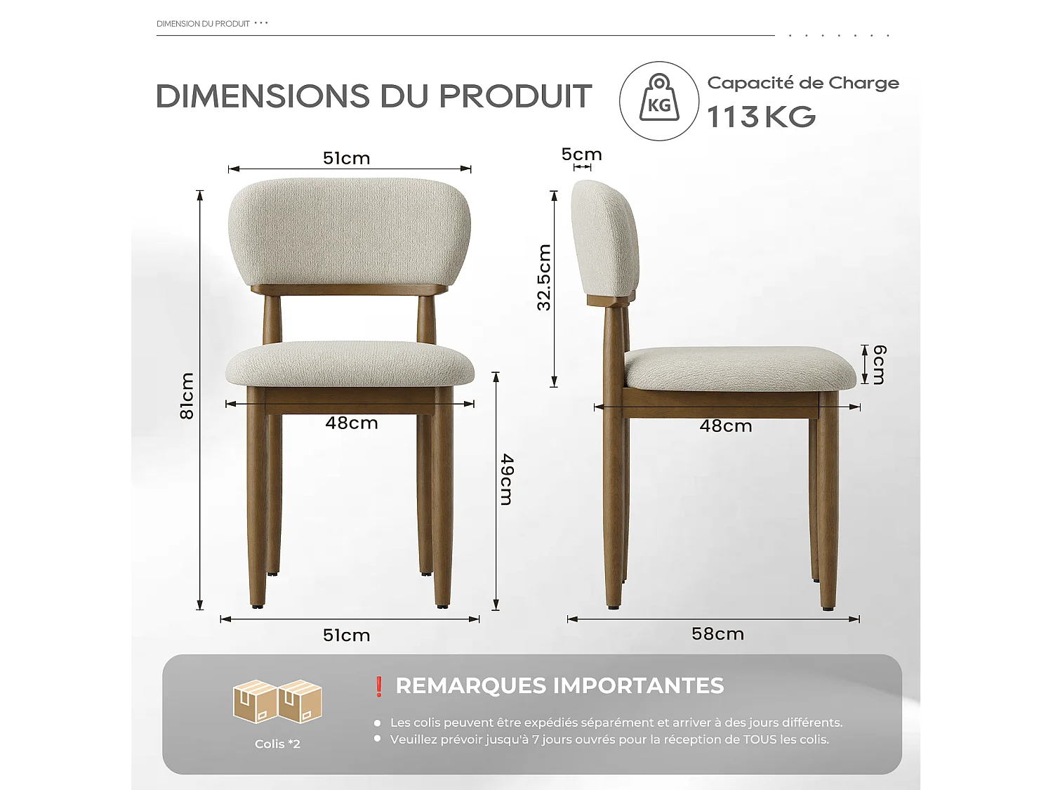 Lot de 4 Chaises de Salle à Manger Rembourrées, Tissu Texturé Respirant, Structure en Bois Massif, beige