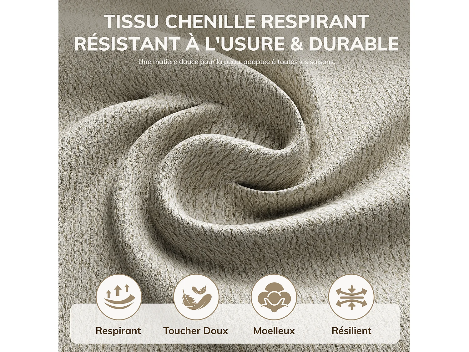 Lot de 4 Chaises de Salle à Manger Rembourrées, Tissu Texturé Respirant, Structure en Bois Massif, beige