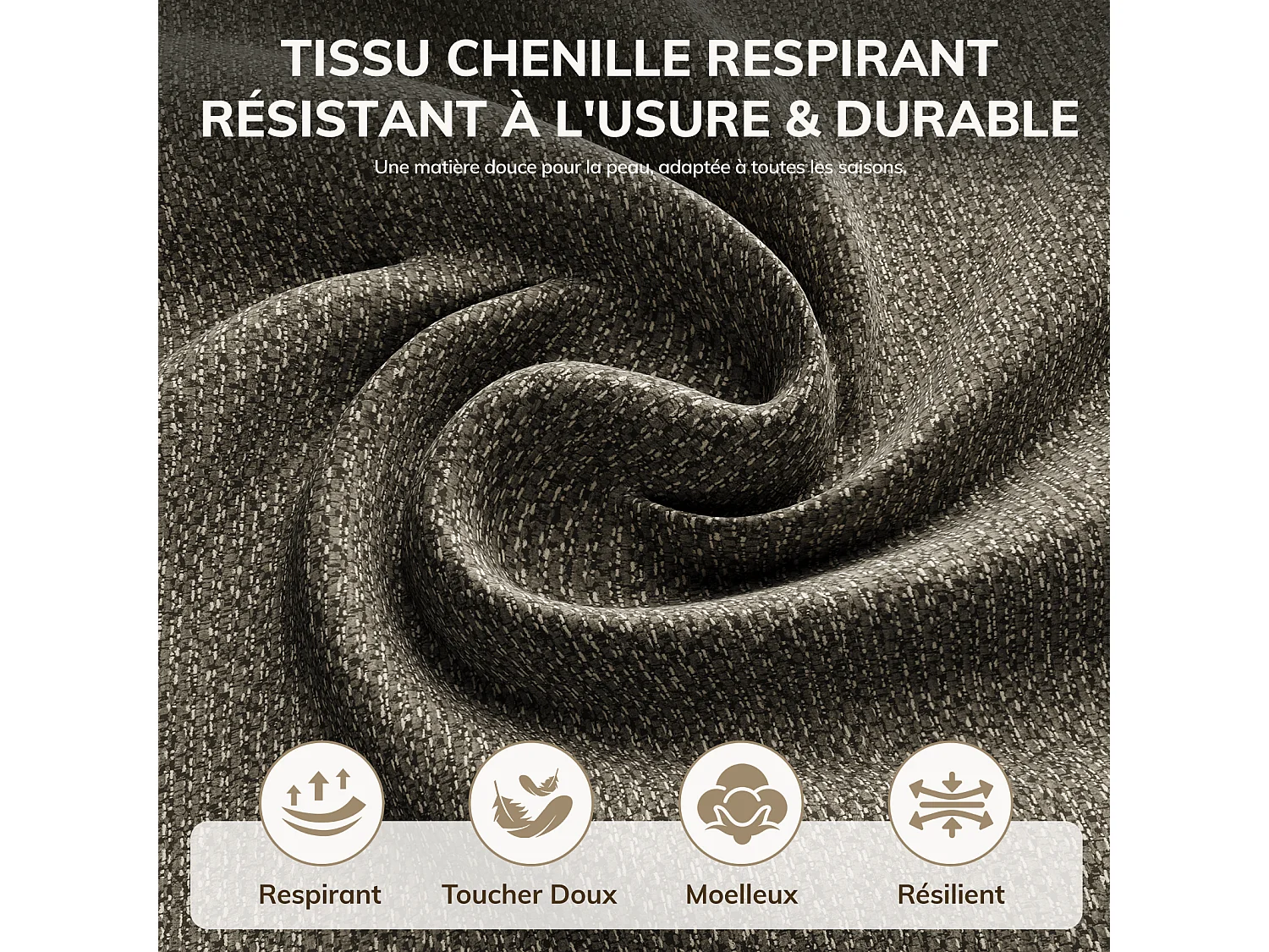 Lot de 4 Chaises de Salle à Manger Rembourrées, Tissu Texturé Respirant, Structure en Bois Massif, marron