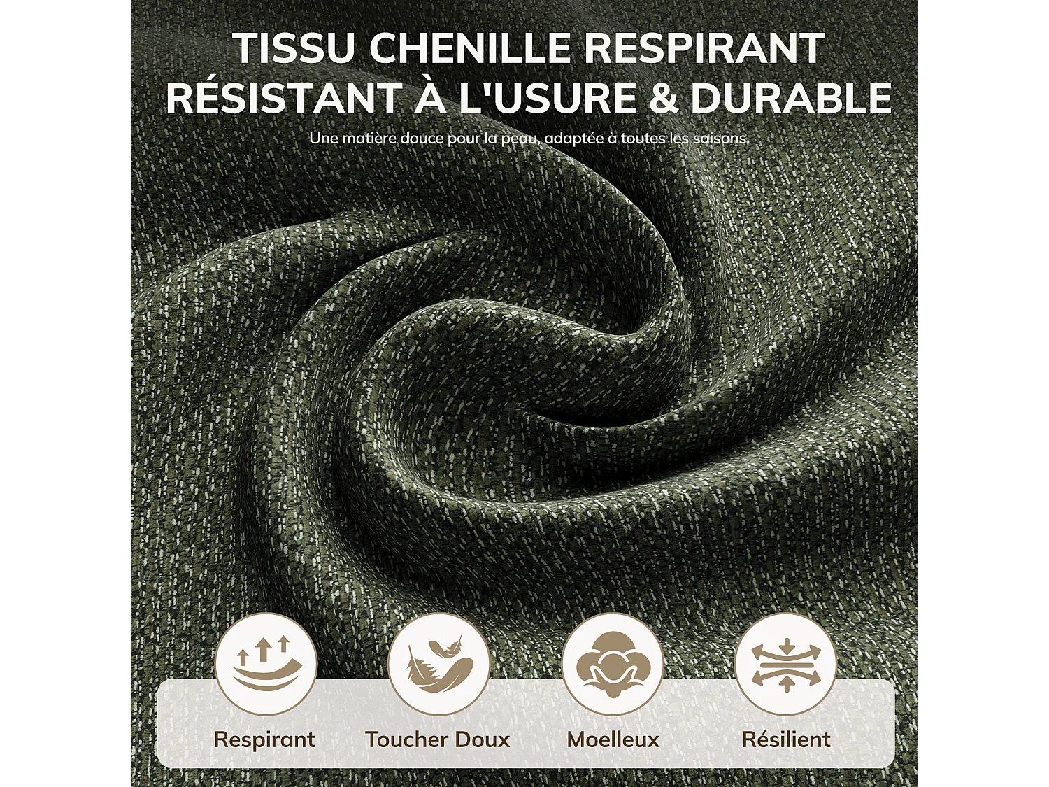 Lot de 4 Chaises de Salle à Manger Rembourrées, Tissu Texturé Respirant, Structure en Bois Massif, vert