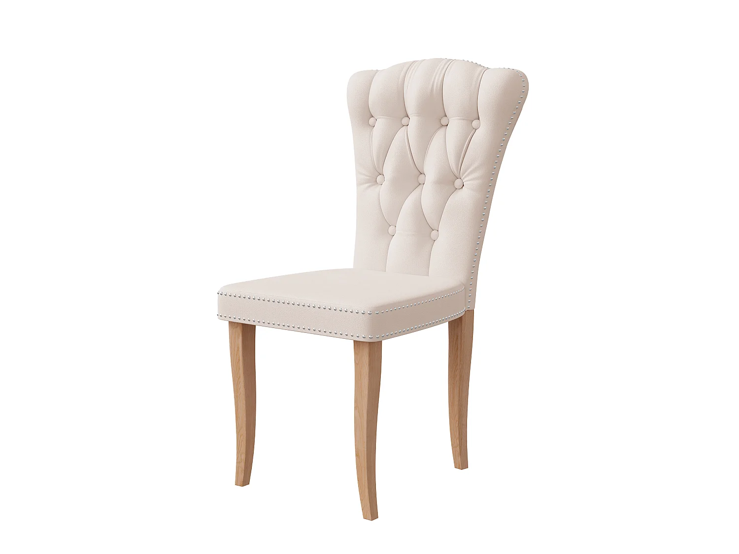 Eetkamerstoelen, set van 2 - Gevoerde zitkussens en houten poten - Fluweel - 47x50x99 cm - Beige