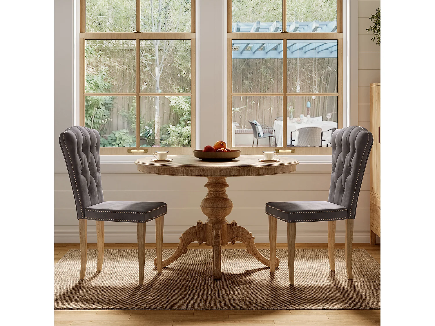 Eetkamerstoelenset van 2 - Gevoerde zitkussens en houten poten - Fluweelzachte eetkamerstoelen - 47x50x99cm - Grijs