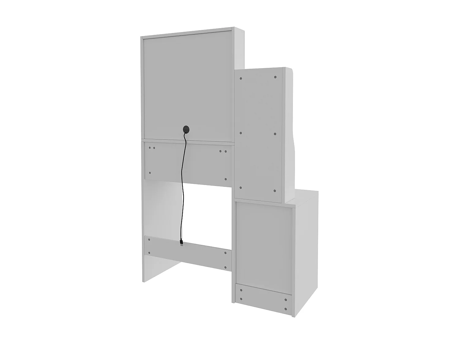Tocador blanco con espejo LED y taburete con luz ajustable de 3 colores - 4 cajones y 4 estantes abiertos - 84,8 x 130 cm