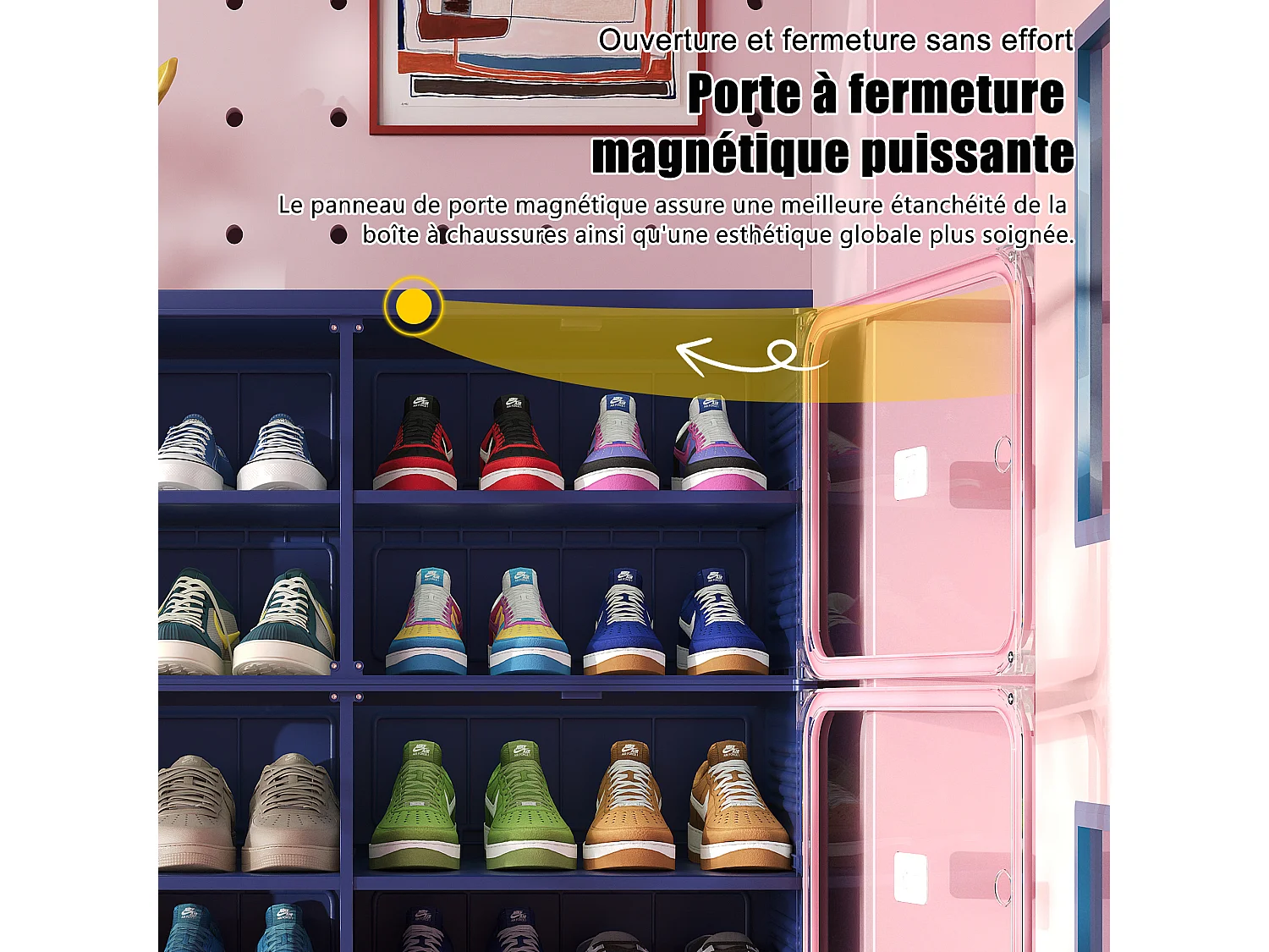 Meuble à Chaussures Pliable - Deux bâtiments de Six étages - Portes Transparentes Aimantées - Rangement 85x34x104cm - Bleu foncé