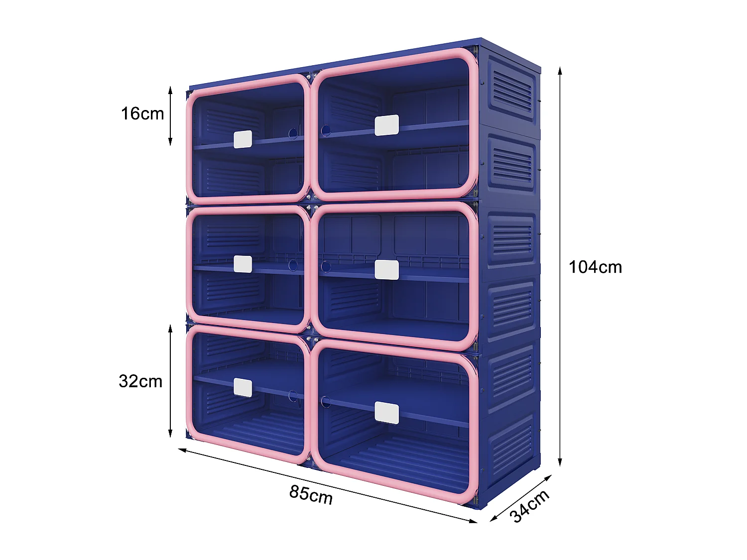 Meuble à Chaussures Pliable - Deux bâtiments de Six étages - Portes Transparentes Aimantées - Rangement 85x34x104cm - Bleu foncé
