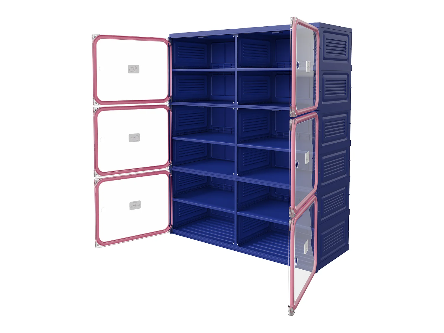 Meuble à Chaussures Pliable - Deux bâtiments de Six étages - Portes Transparentes Aimantées - Rangement 85x34x104cm - Bleu foncé