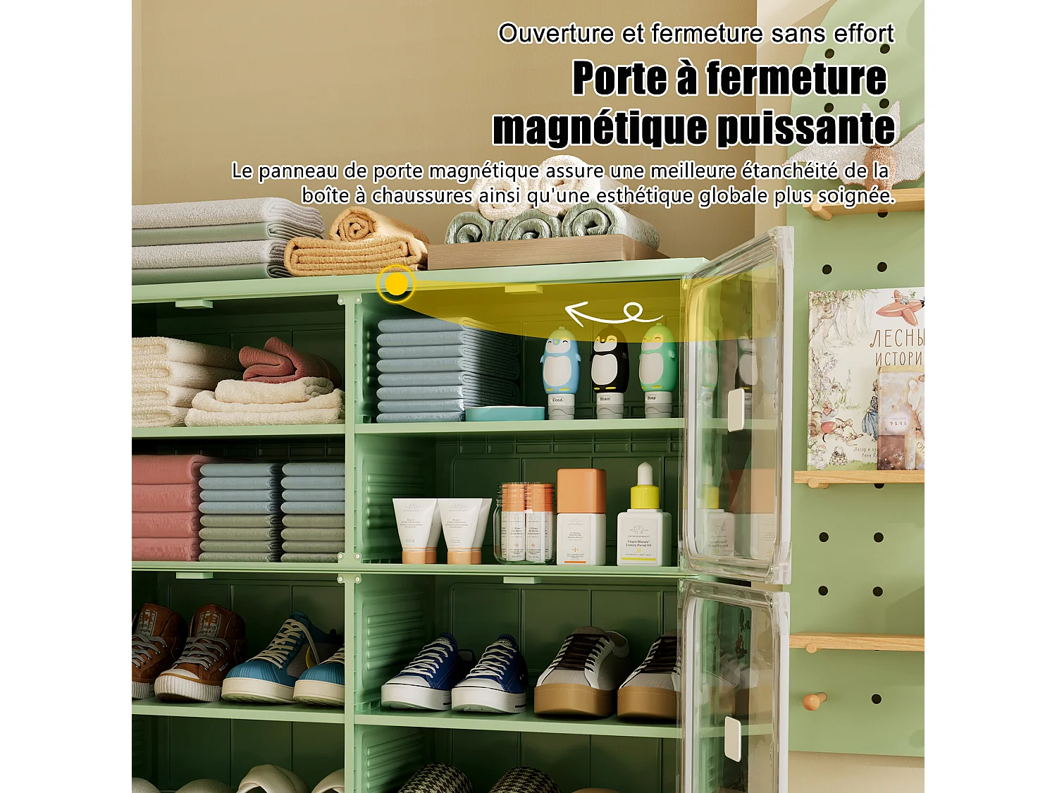 Meuble à Chaussures Pliable - Deux bâtiments de Six étages - Portes Transparentes Aimantées - Rangement 85x34x104cm - Vert