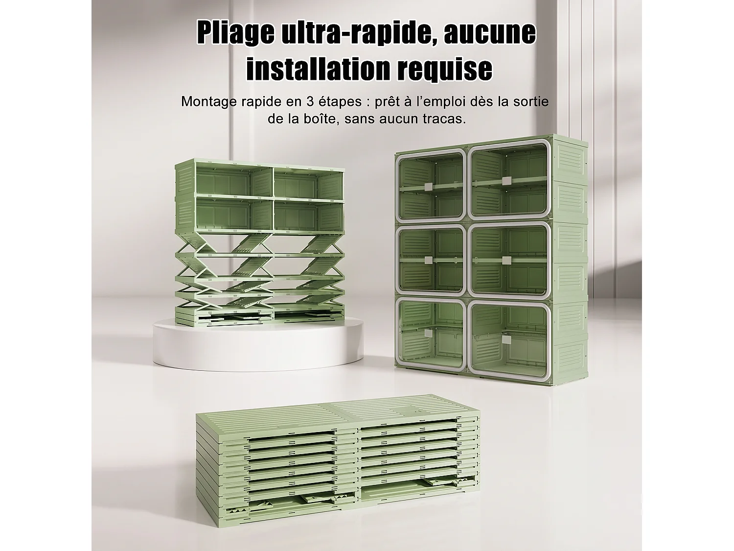 Meuble à Chaussures Pliable - Deux bâtiments de Six étages - Portes Transparentes Aimantées - Rangement 85x34x104cm - Vert
