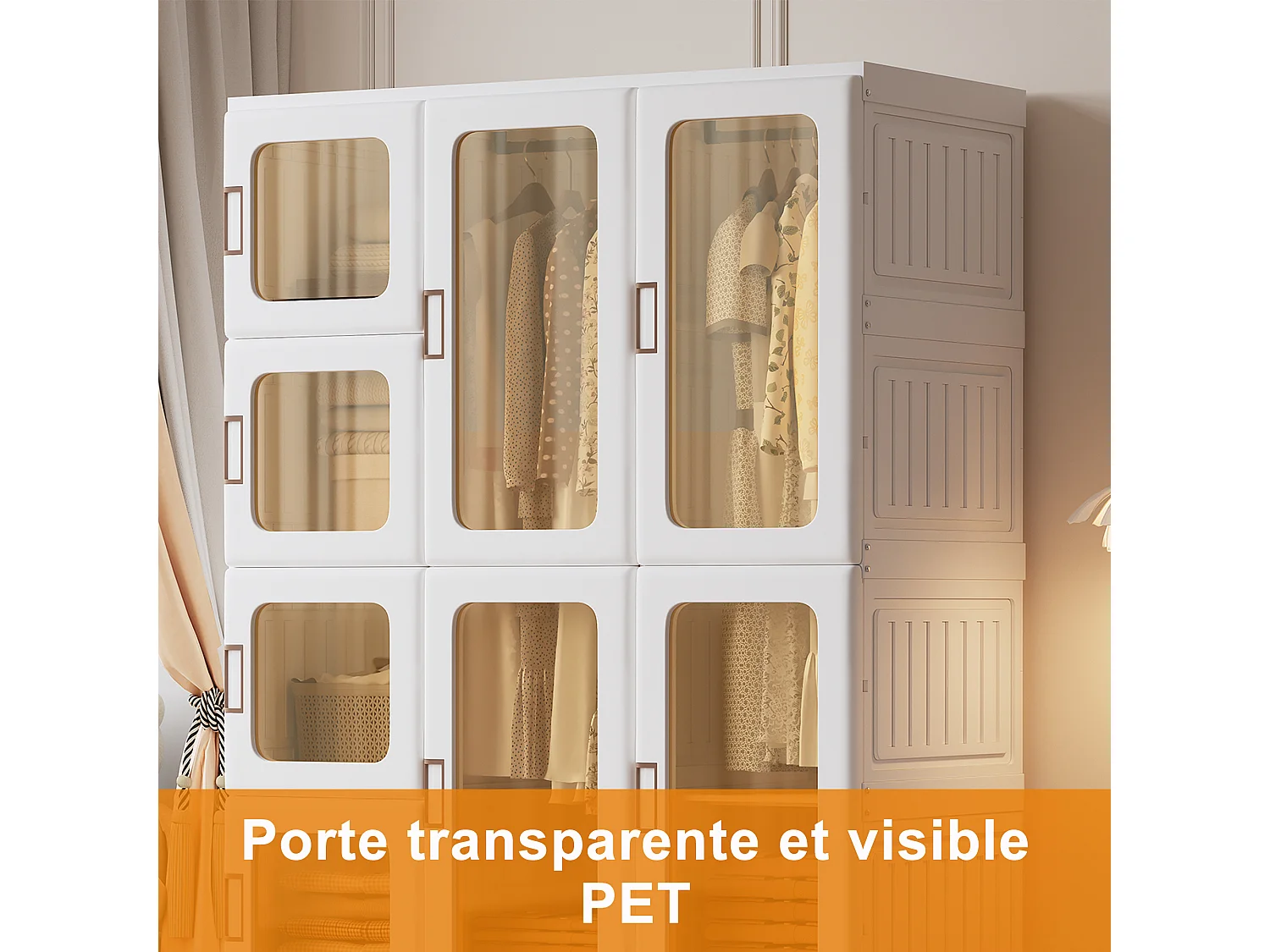 Armadio con ante trasparenti magnetiche - Materiale plastico PP - Armadio pieghevole per camera da letto per adulti 170x104x50cm Bianco
