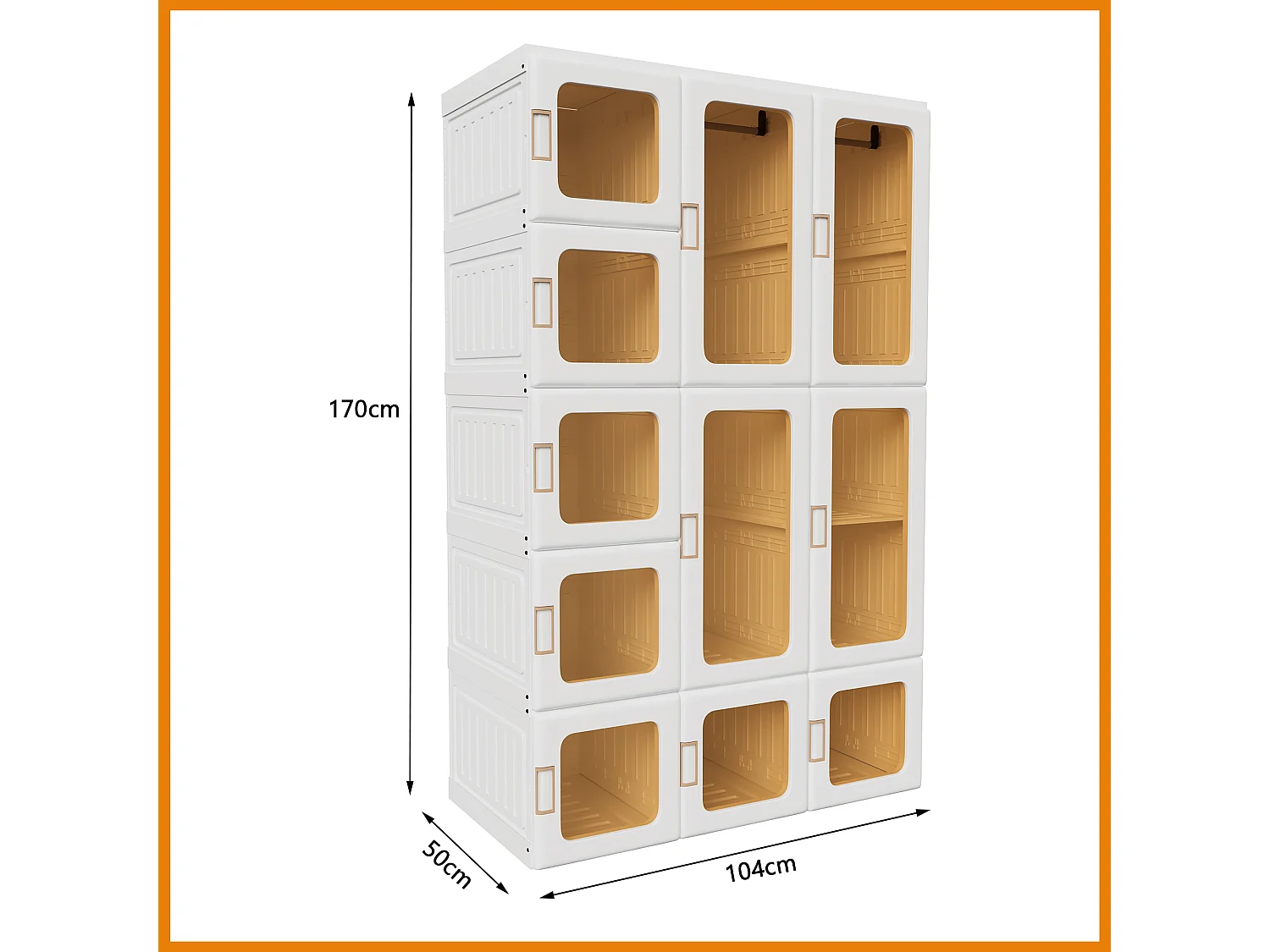 Armadio con ante trasparenti magnetiche - Materiale plastico PP - Armadio pieghevole per camera da letto per adulti 170x104x50cm Bianco
