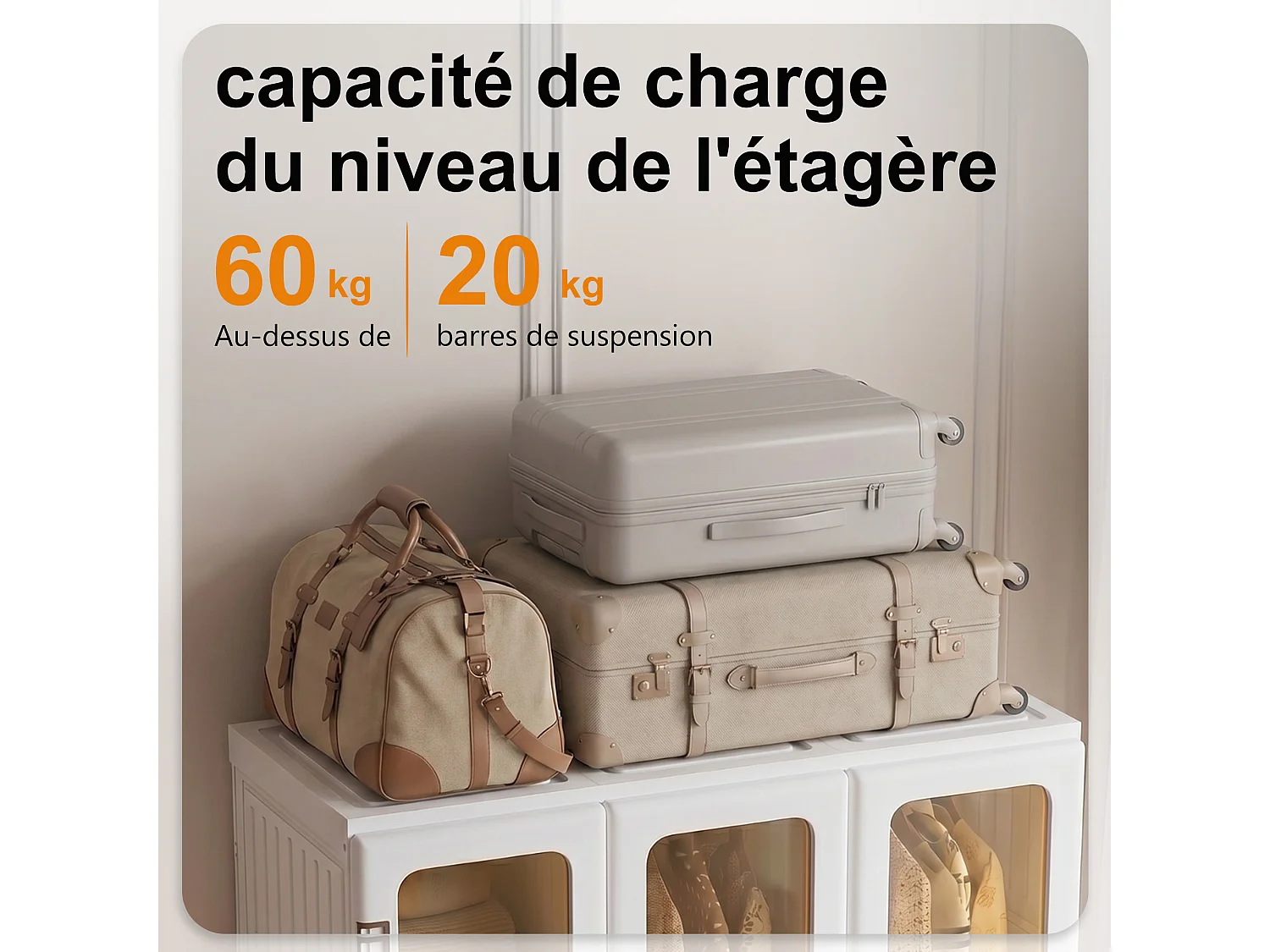Armadio con ante trasparenti magnetiche - Materiale plastico PP - Armadio pieghevole per camera da letto per adulti 170x104x50cm Bianco