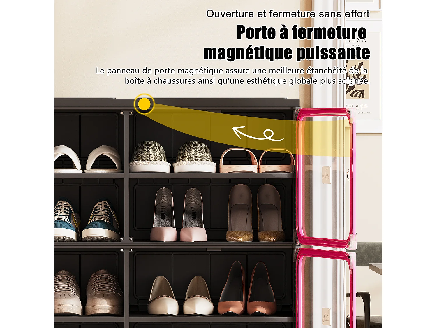 Meuble à Chaussures Pliable - Deux bâtiments de Six étages - Portes Transparentes Aimantées - Rangement 85x34x104cm - Noir