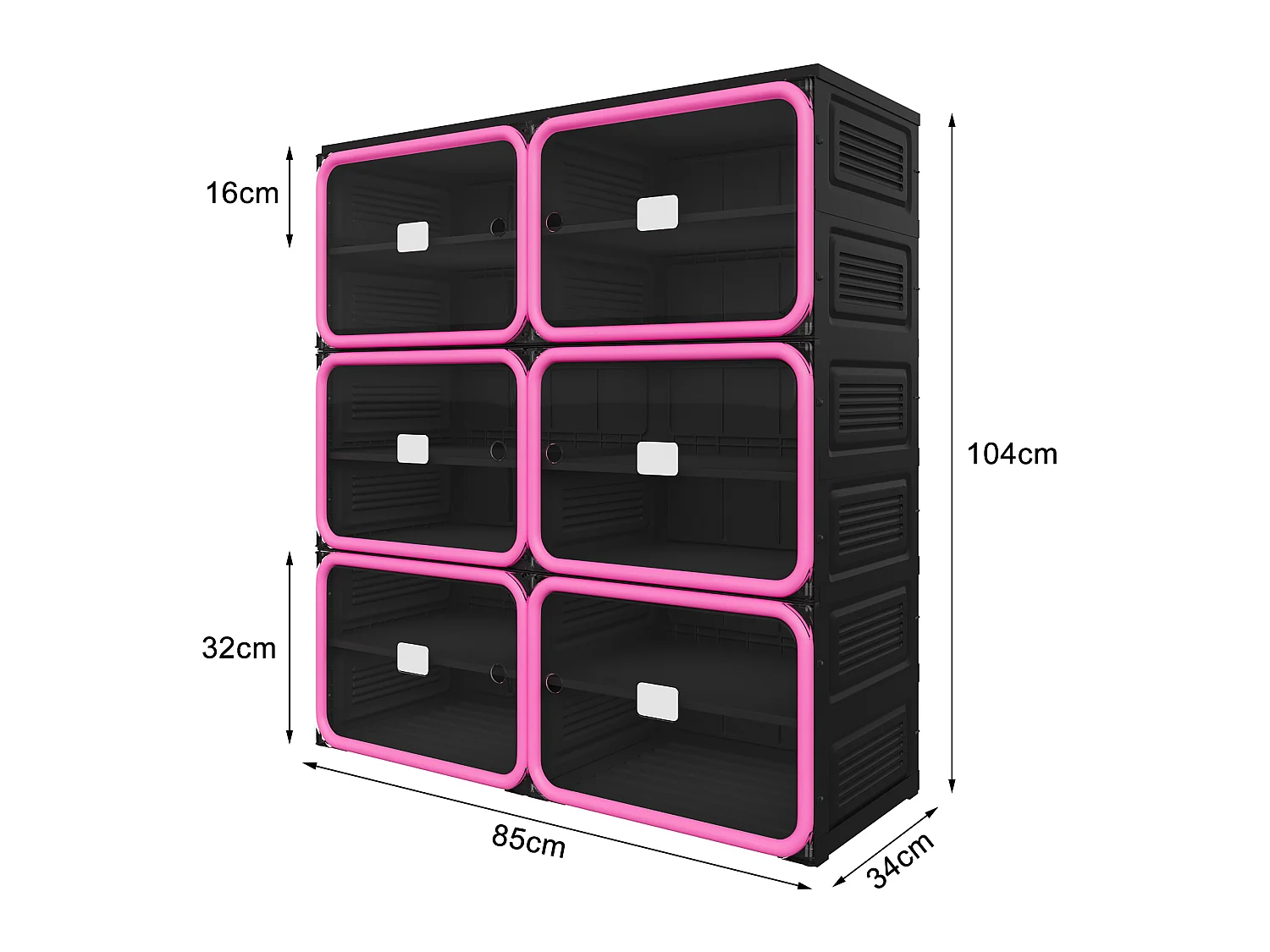 Meuble à Chaussures Pliable - Deux bâtiments de Six étages - Portes Transparentes Aimantées - Rangement 85x34x104cm - Noir