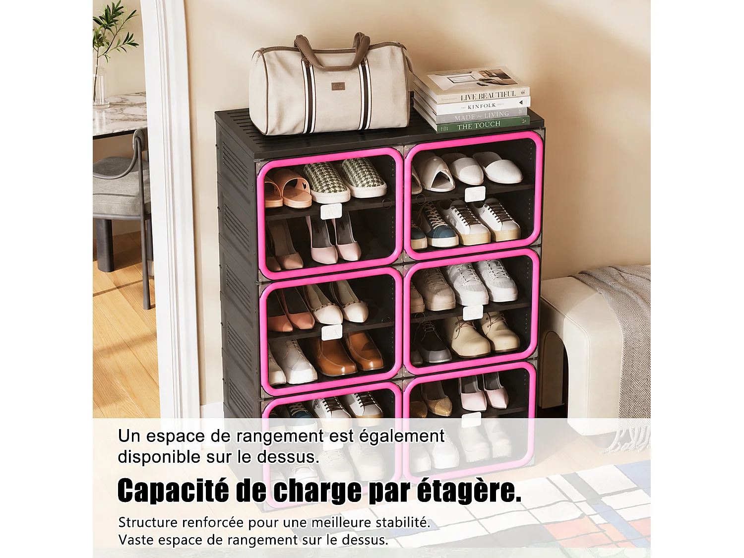 Meuble à Chaussures Pliable - Deux bâtiments de Six étages - Portes Transparentes Aimantées - Rangement 85x34x104cm - Noir