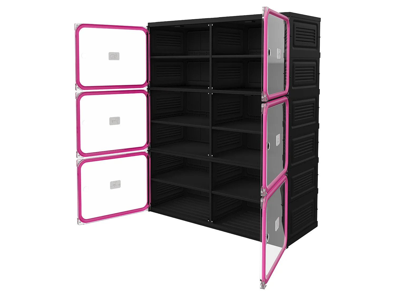 Meuble à Chaussures Pliable - Deux bâtiments de Six étages - Portes Transparentes Aimantées - Rangement 85x34x104cm - Noir