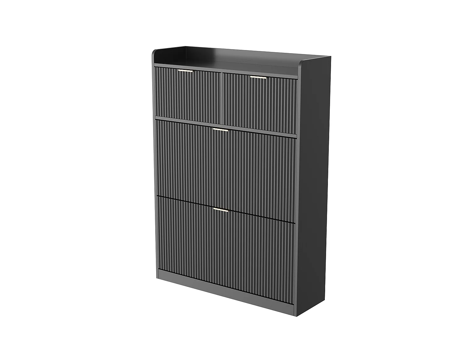 Meuble à Chaussures Grande Capacité avec Étagères Réglables - Anti-Basculement - 2 tiroirs de rangement - Poignées Dorées - Noir