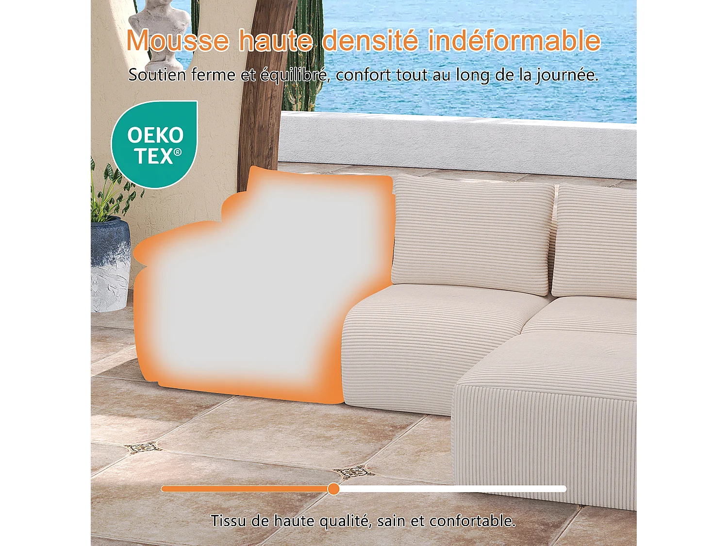 Canapé 3 places,Canapé d'Angle Convertible lit,Mousse Haute Densité,Canapé de compression en forme de L,Tissu velours côtelé,Beige